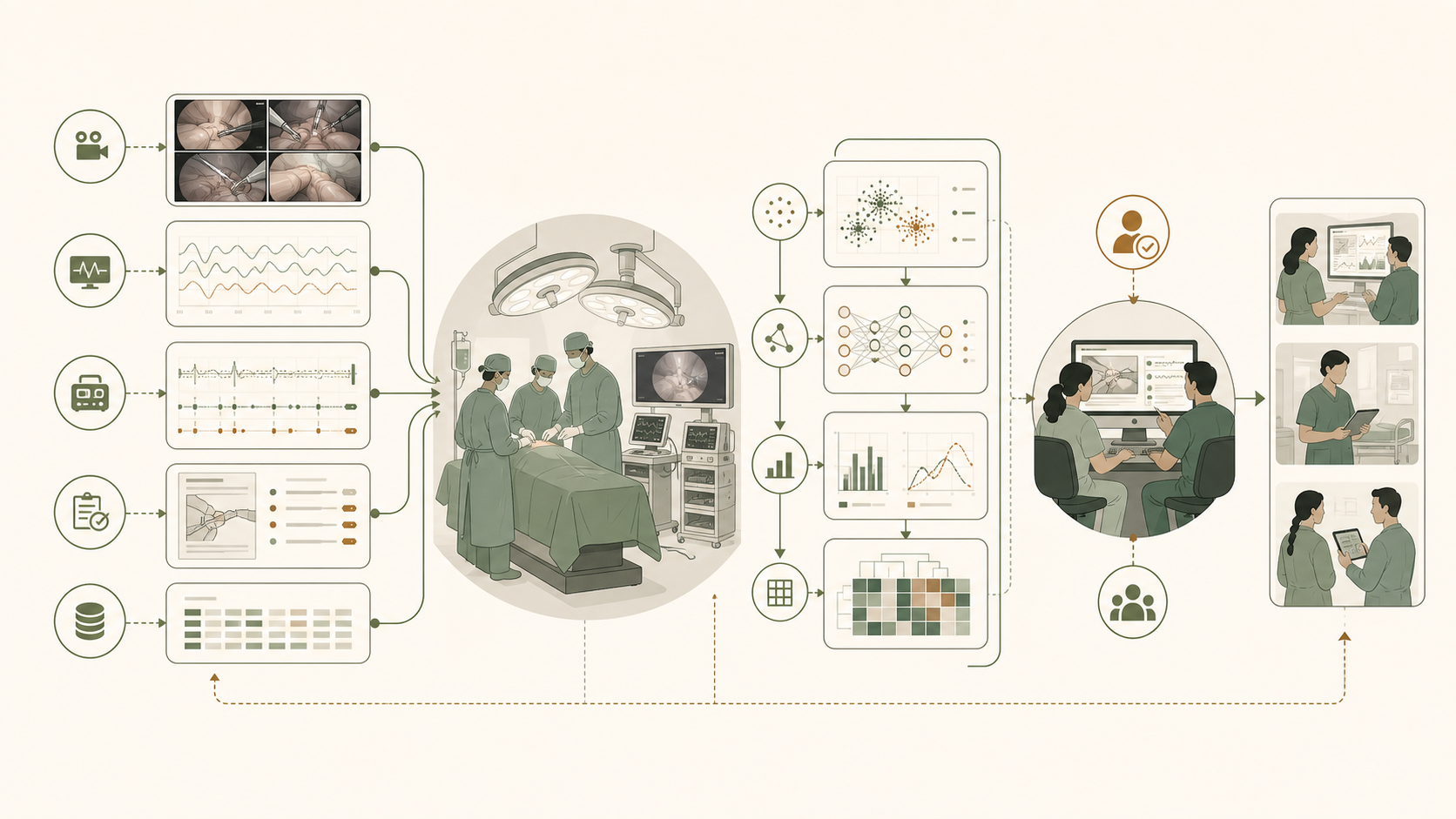 Conceptual educational illustration for Foundations of Surgical Data Science